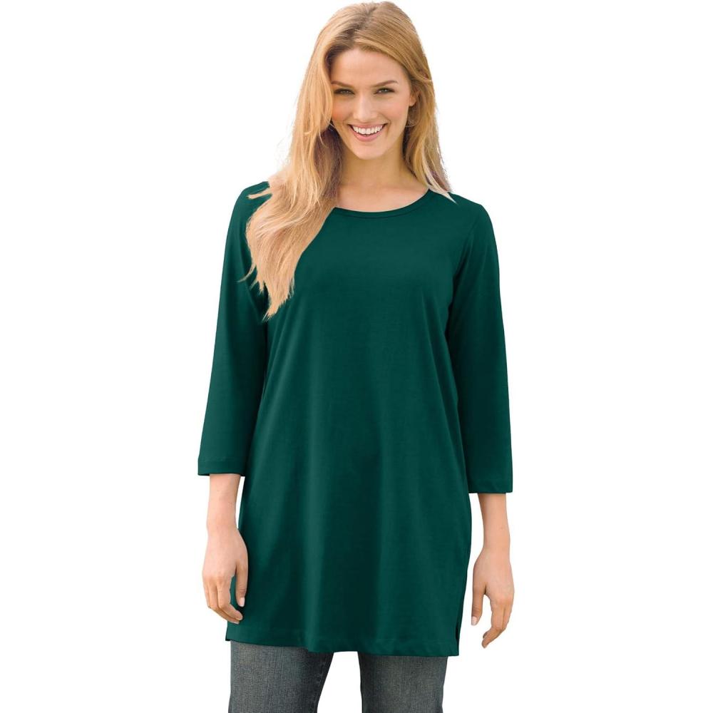 imageWoman Within Plus Size Perfect ThreeQuarterSleeve Scoopneck TunicEmerald Green