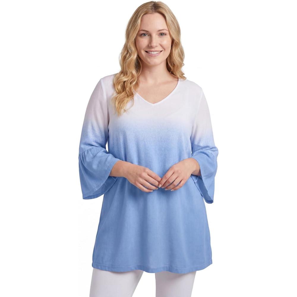 imageWoman Within Plus Size ThreeQuarter Bell Sleeve TunicFrench Blue Ombre