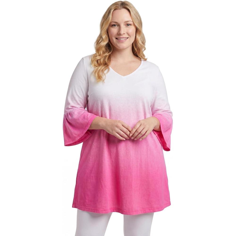 imageWoman Within Plus Size ThreeQuarter Bell Sleeve TunicPeony Petal Ombre