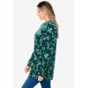 Woman Within Long-Sleeve Crewneck Soft Waffle Knit Thermal Shirt(Emerald Green Multi Delicate Floral)