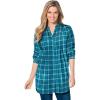 Woman Within Pintucked Flannel Shirt(Deep Teal Plaid)
