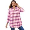 Woman Within Pintucked Flannel Shirt(Peony Petal Plaid)