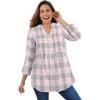 Woman Within Pintucked Flannel Shirt(Pink Sorbet Plaid)