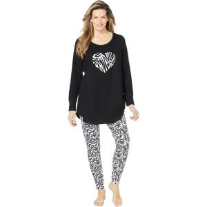 Dreams & Co. Plus Size 2-Piece Pj Legging Set(Black White Zebra)