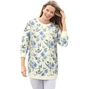 Woman Within Crewneck Fleece Sweatshirt(Ivory Meadow Floral)