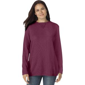 Woman Within Long-Sleeve Crewneck Soft Waffle Knit Thermal Shirt(Deep Claret)