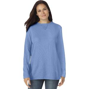 Woman Within Long-Sleeve Crewneck Soft Waffle Knit Thermal Shirt(French Blue)