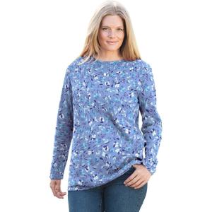 Woman Within Long-Sleeve Crewneck Soft Waffle Knit Thermal Shirt(French Blue Dancing Floral)