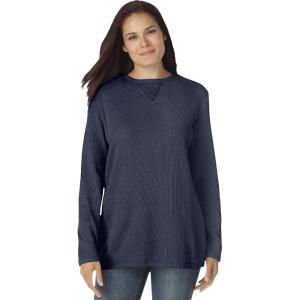 Woman Within Long-Sleeve Crewneck Soft Waffle Knit Thermal Shirt(Navy)