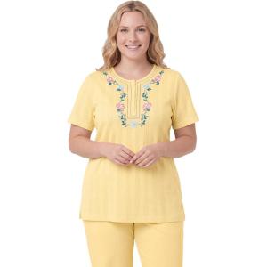 Woman Within Plus Size 7-Day Embroidered Pointelle Tunic(Banana Floral Embroidery)