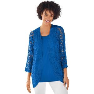 Woman Within Plus Size Crochet Curved-Hem Cardigan Sweater(Bright Cobalt)