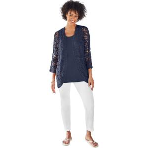Woman Within Plus Size Crochet Curved-Hem Cardigan Sweater(Navy)