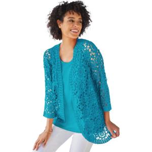 Woman Within Plus Size Crochet Curved-Hem Cardigan Sweater(Pretty Turquoise)