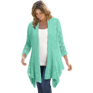 Woman Within Plus Size Open Front Pointelle Cardigan Sweater(Pale Seafoam)