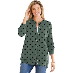 Woman Within Plus Size Perfect Long-Sleeve Cardigan Sweater(Pine Dot)