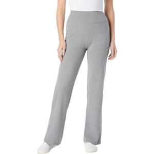Woman Within Stretch-Cotton Knit Pull-On Wide-Leg Leggings(Medium Heather Grey)